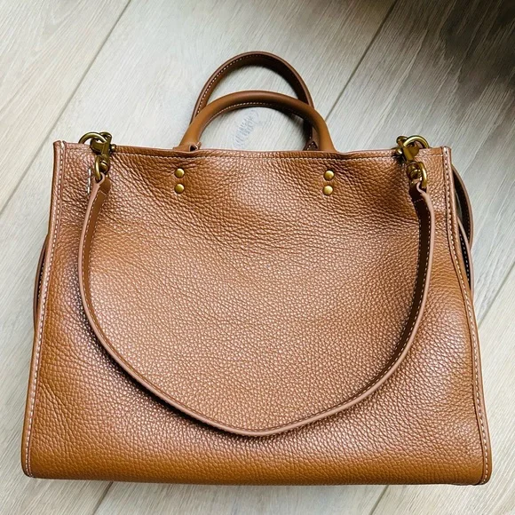 QUINCE Italian Leather Cognac Medium Convertible Satchel Bag - Picture 7 of 13